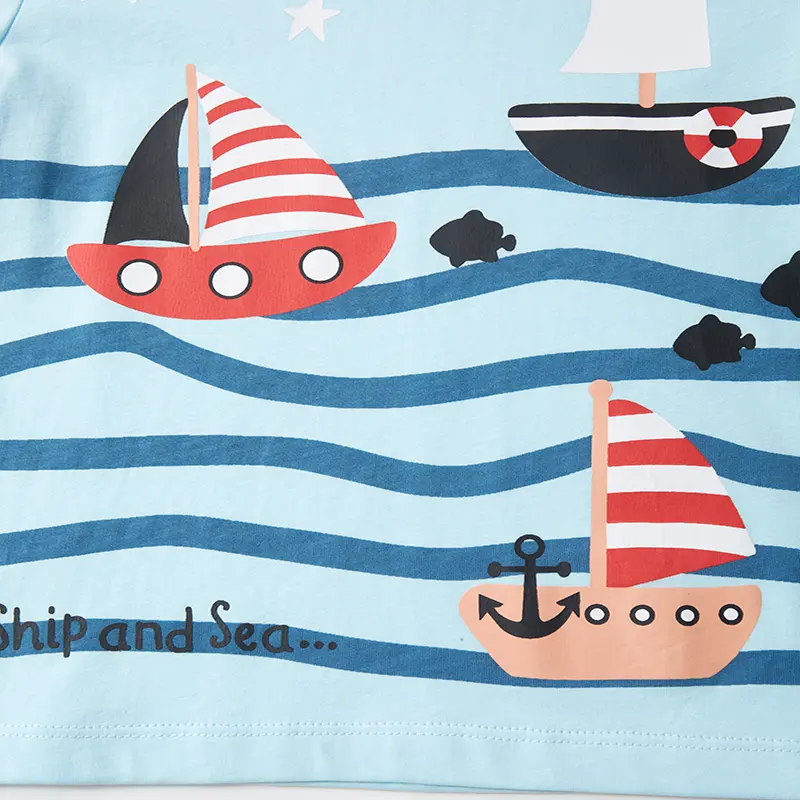 2-7t Cotton Boys' Light Blue Short Sleeve T -shirt with Maritime themed Ship Prints Trendy & Charming