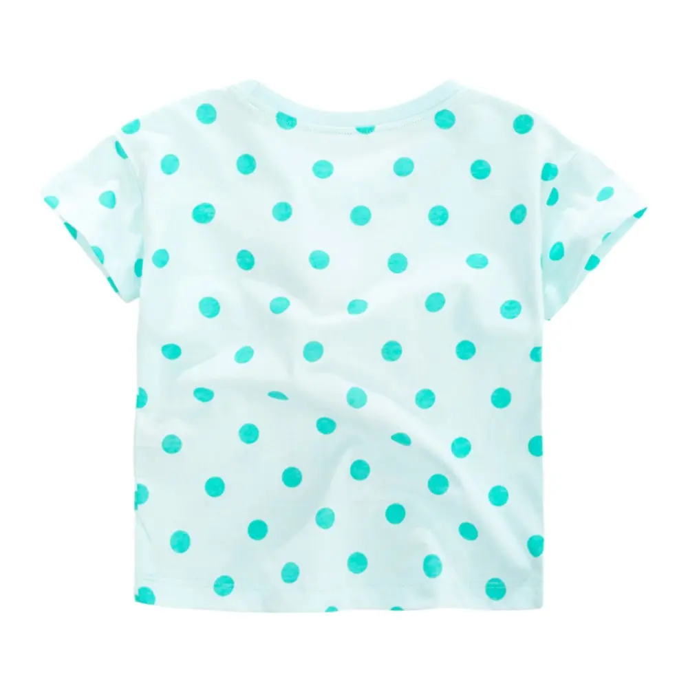 Girls' Light Blue Short - Sleeve T - shirt - with Turquoise Polka Dots and Soda Cup Print - Suitable for Ages 2-7t