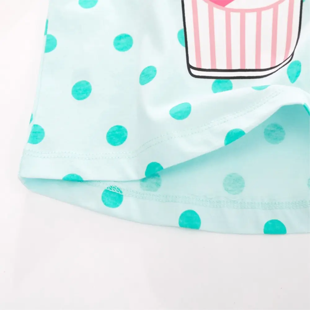 Girls' Light Blue Short - Sleeve T - shirt - with Turquoise Polka Dots and Soda Cup Print - Suitable for Ages 2-7t