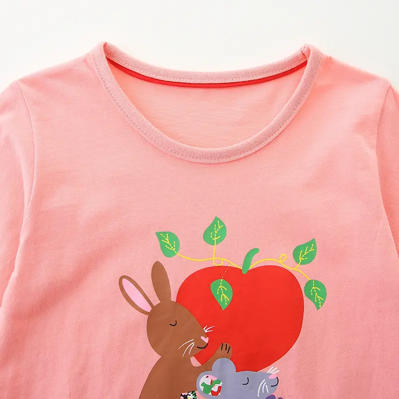 2025 Cartoon Girl Long Sleeved T Shirt Summer Kids Cotton T-shirts Kawaii Rabbit Mouse Tops