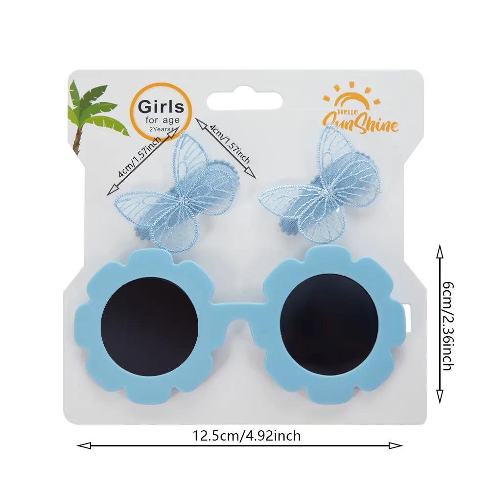 2Pcs/Set Baby Hairpin For Child Cute Butterfly Shaped For Newborn Protective Sun Glasses Girl Seaside Vacation Hair Accessories