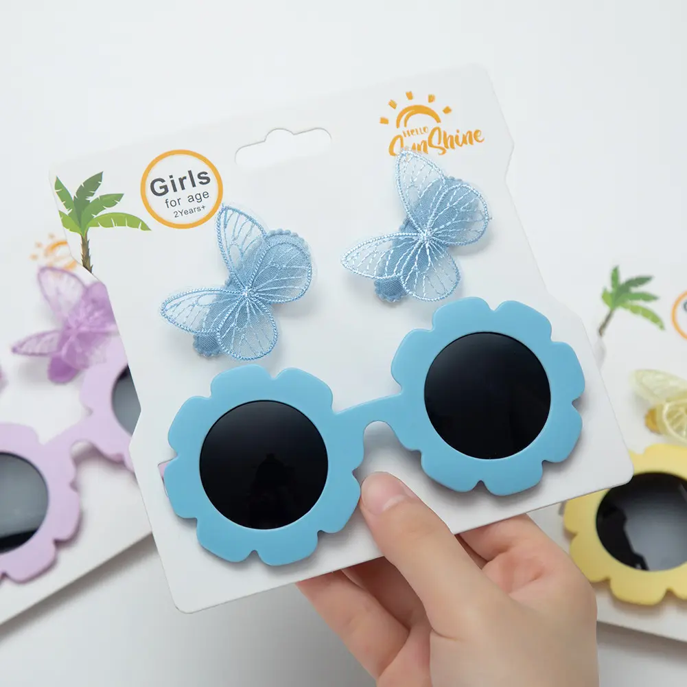 2Pcs/Set Baby Hairpin For Child Cute Butterfly Shaped For Newborn Protective Sun Glasses Girl Seaside Vacation Hair Accessories