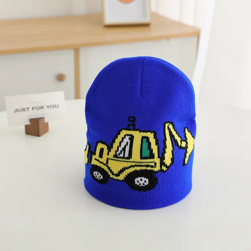 Cute Cartoon Excavator Pattern Knitted Beanies for Kids 2-8Y