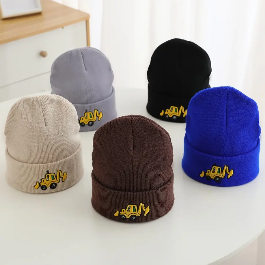 Adorable Construction - Themed Knit Caps for Kids Hats for Baby Boys 2-8y