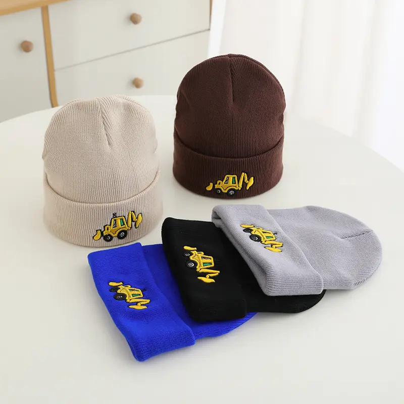 Adorable Construction - Themed Knit Caps for Kids Hats for Baby Boys 2-8y