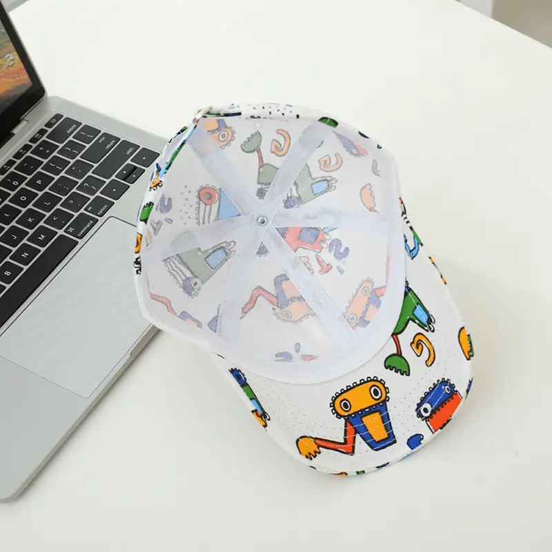 Adjustable Sports Hats Colorful Cartoon Construction Vehicle Patterned Kids' Baseball Caps for 2-8Years