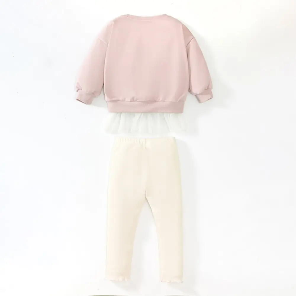 2Pcs Girls' Pink Ballet Themed Outfit Set Long Sleeve Sweatshirt with Ballerina Applique, Matching Leggings