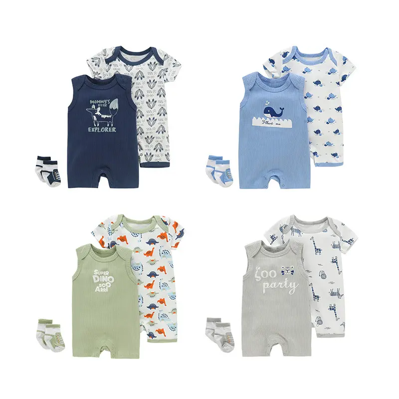 3pcs Baby Romper Set Animal Print Onesie and Sleeveless Romper with Zoo Party Design Trendy and Adorable