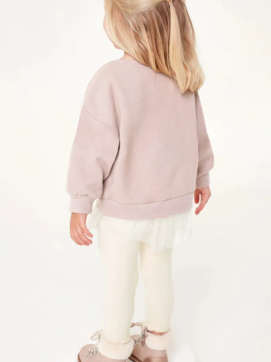 2Pcs Girls' Pink Ballet Themed Outfit Set Long Sleeve Sweatshirt with Ballerina Applique, Matching Leggings