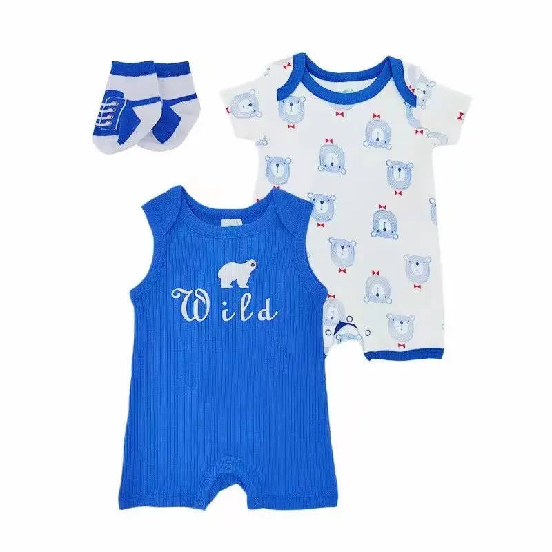3pcs Baby Romper Set Animal Print Onesie and Sleeveless Romper with Zoo Party Design Trendy and Adorable
