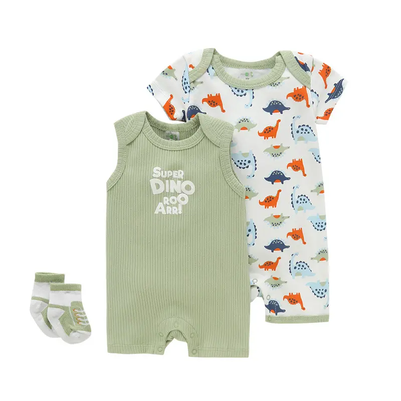 3pcs Baby Romper Set Animal Print Onesie and Sleeveless Romper with Zoo Party Design Trendy and Adorable