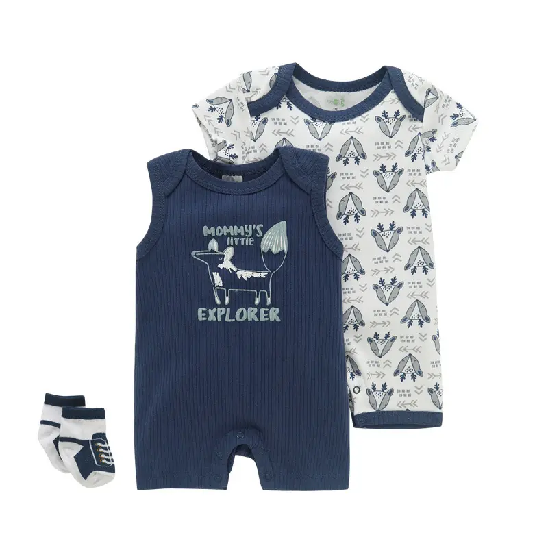 3pcs Baby Romper Set Animal Print Onesie and Sleeveless Romper with Zoo Party Design Trendy and Adorable