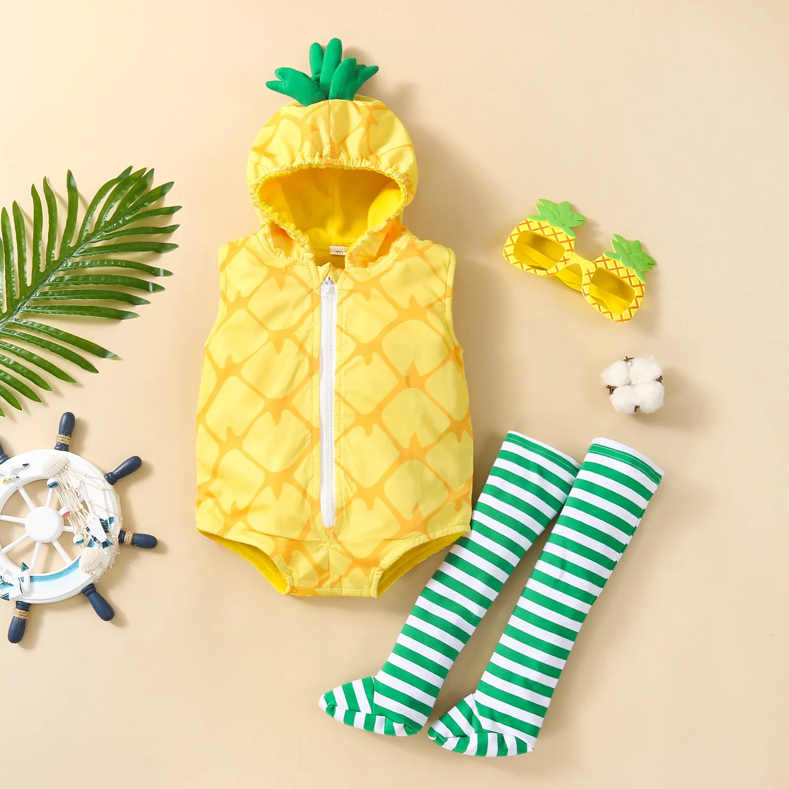Carnival Baby Girls Boys Pineapple Costume Infant Bodysuit Sleeveless Romper Hoodie Purim Halloween Fancy Dress  Stockings Set