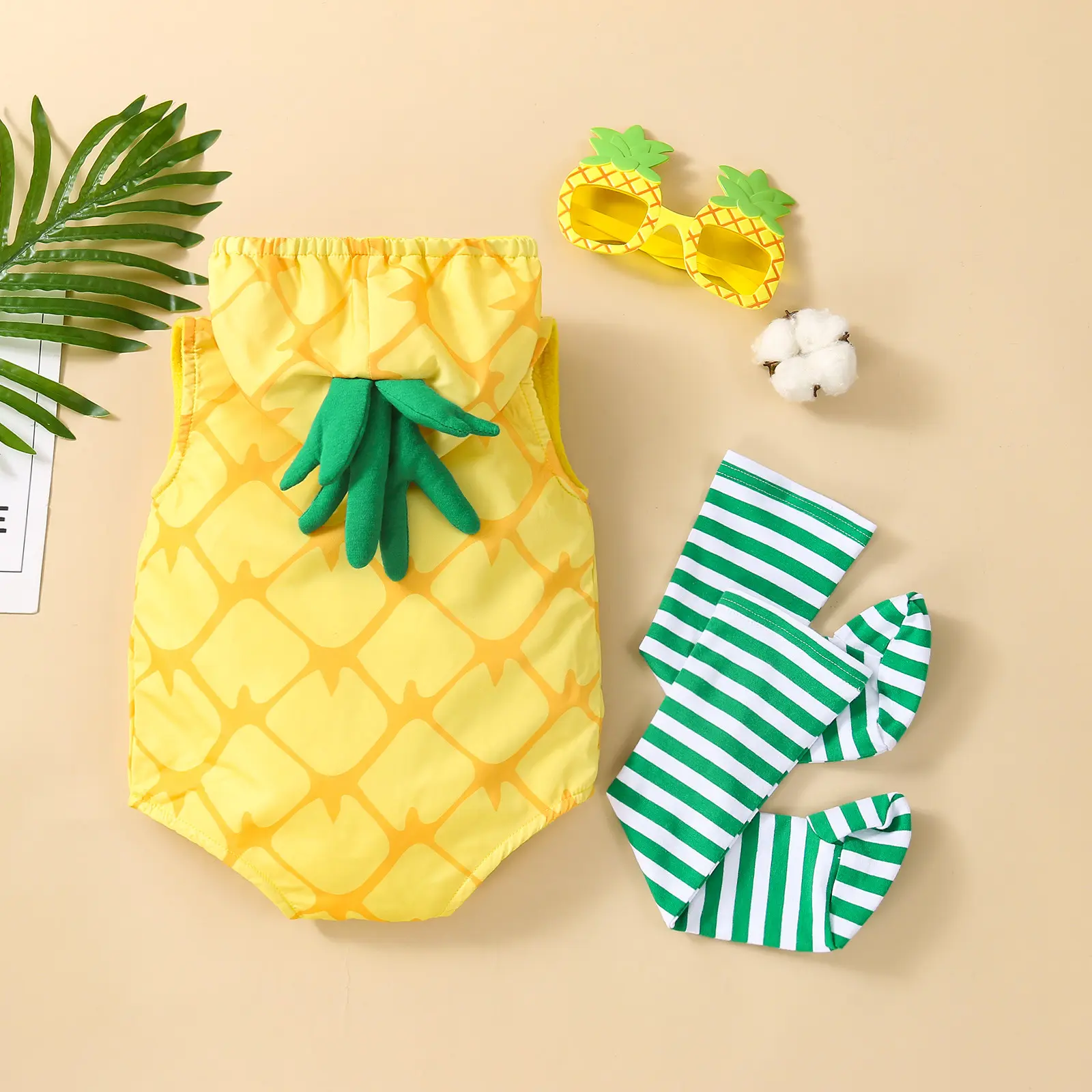 Carnival Baby Girls Boys Pineapple Costume Infant Bodysuit Sleeveless Romper Hoodie Purim Halloween Fancy Dress  Stockings Set