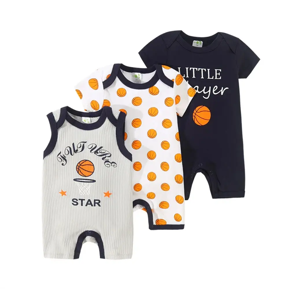 3Pcs Newborn Baby Girl Romper Set Sunflower Prints and Ruffled Sleeves, Soft Cotton Fabric Onesie Bodysuit Set