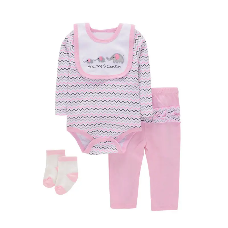 Baby Boys' 4 - Piece Clothing Set Elephant Themed Onesie, Bib, Pants & Socks