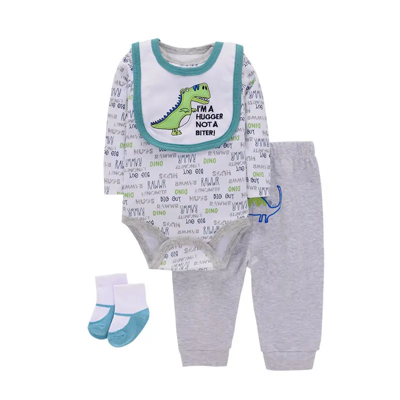 Baby Boys' 4 - Piece Clothing Set Elephant Themed Onesie, Bib, Pants & Socks
