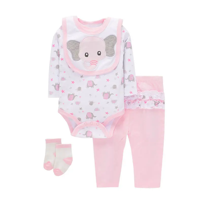Baby Boys' 4 - Piece Clothing Set Elephant Themed Onesie, Bib, Pants & Socks