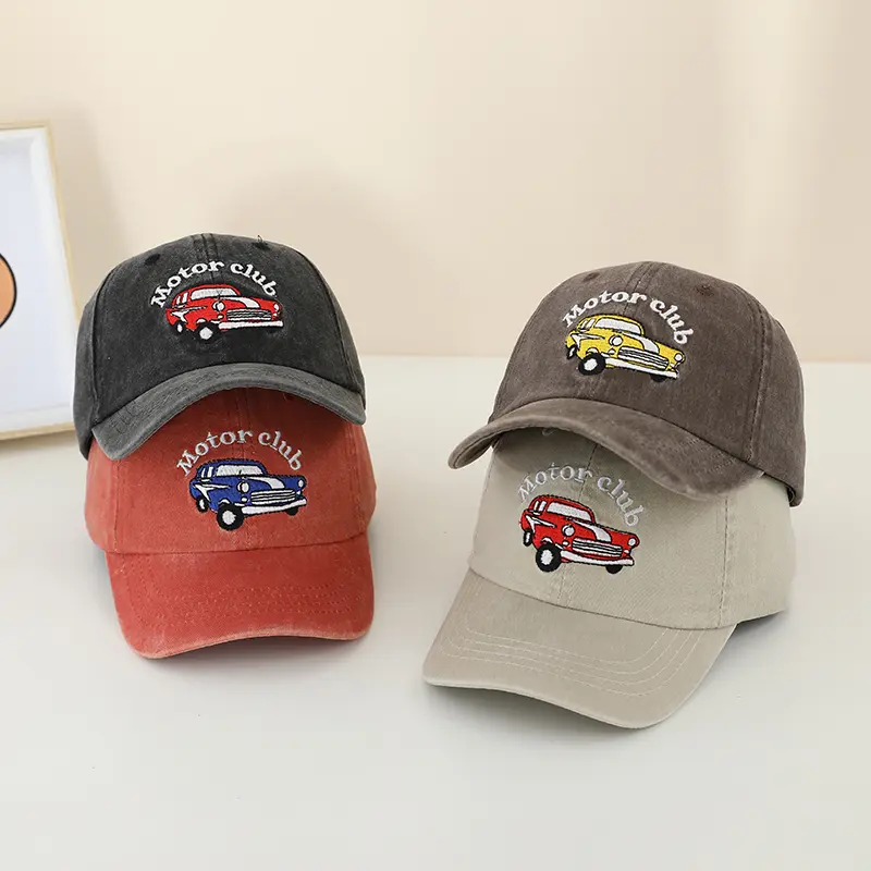 Versatile 'Motor Club' Car - Embroidered Baseball Caps in Multiple Colors for 2-8Years Adjustable