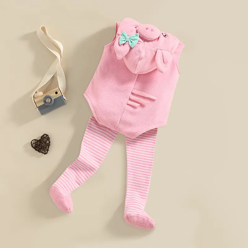 0-24M Pink Cute Newborn Infant Baby Boy Girl Romper Legging Bodysuit Outfit Set Sleeveless Hooed Jumpsuit Animal Clothing
