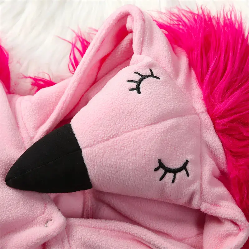 Carnival Flamingo Baby Rompers Socks Set Winter Flannel Toddler Infant Clothes Hooded Overall Bodysuit Jumpsuit Costume For Kids