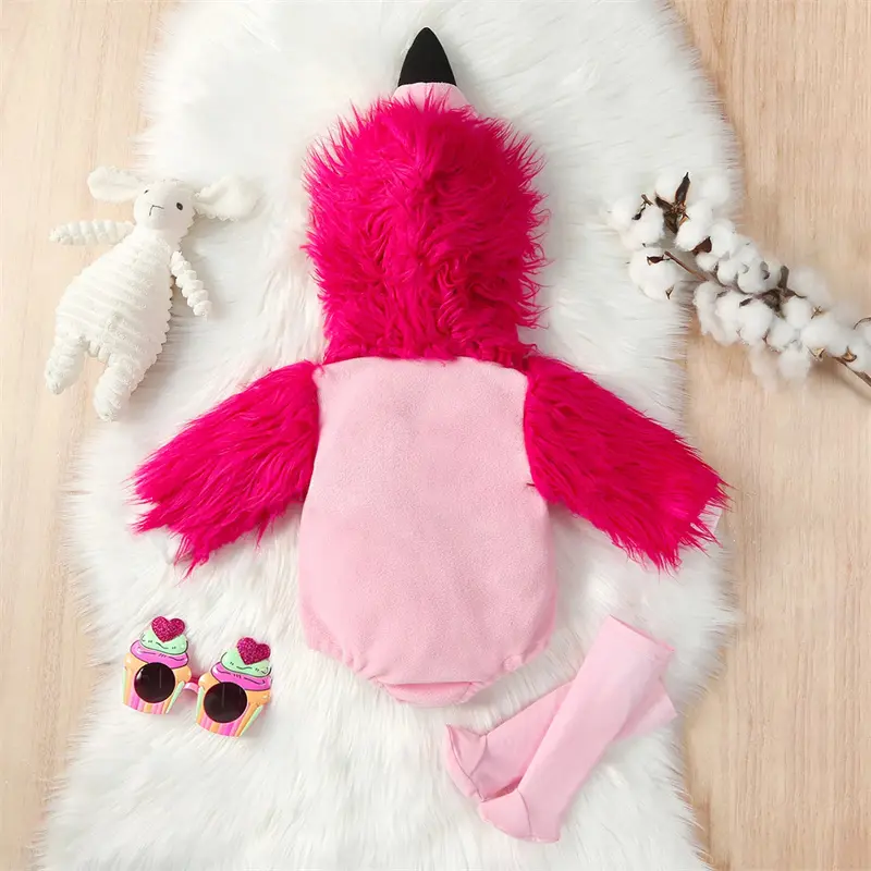 Carnival Flamingo Baby Rompers Socks Set Winter Flannel Toddler Infant Clothes Hooded Overall Bodysuit Jumpsuit Costume For Kids