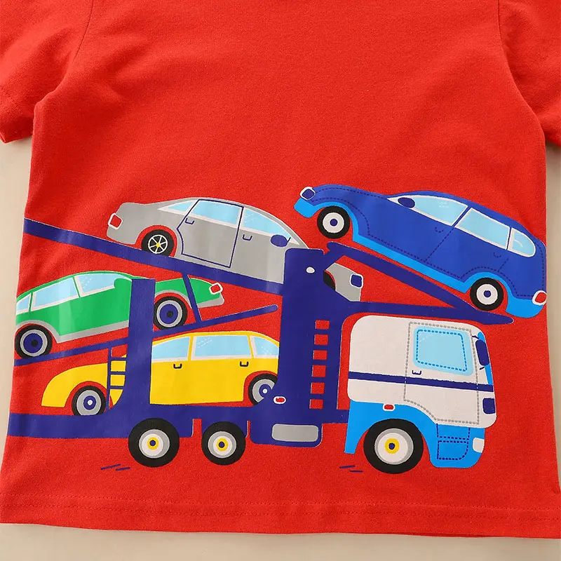 Summer Boys Short Sleeve T-shirts Cartoon Vehicles Cotton Little Boys Top 2-8 Years Kids Baby Boy Tshirt Children Clothes