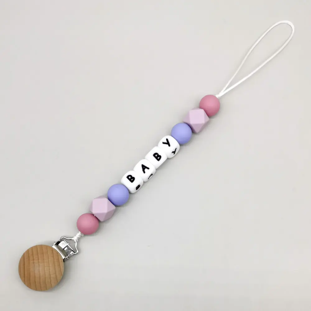 Personalized Name Baby Pacifier Clips Silicone Beads Candy Color Dummy Nipples Holder Newborn Accessories