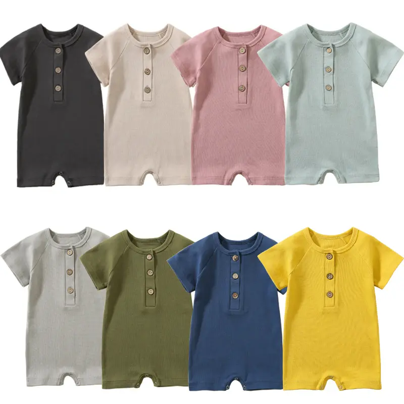 Cotton Newborn Ins Baby Boy Girl Romper Summer Infant Bebe Thin Short Sleeve Jumpsuit Ribbed Clothes Knitted Outfits Playsuit