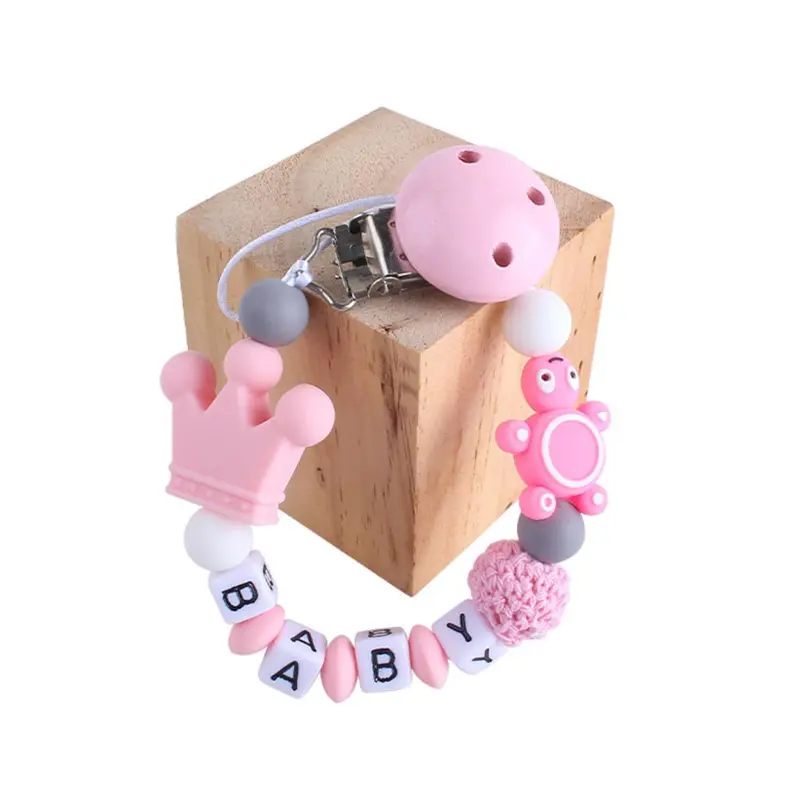 Personalized Name Handmade Pacifier Clips Holder Chain Silicone Pacifier Chains Turtle Baby Teether Teething Chain