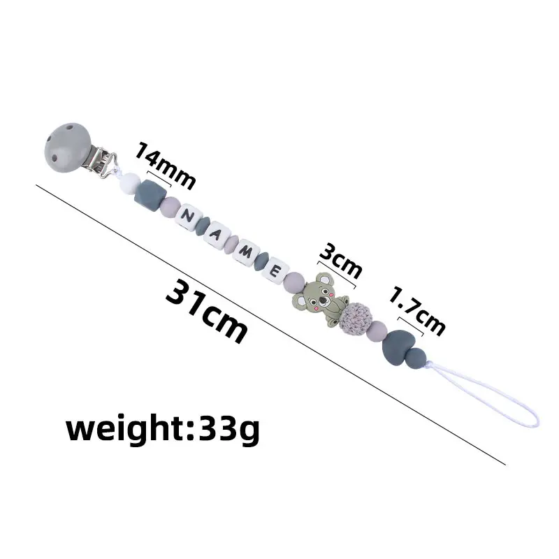INS Baby Pacifier Clip Koala Personalize Name Custom Newborn Dummy Nipple Holder Chain Babies Accessories Pendant