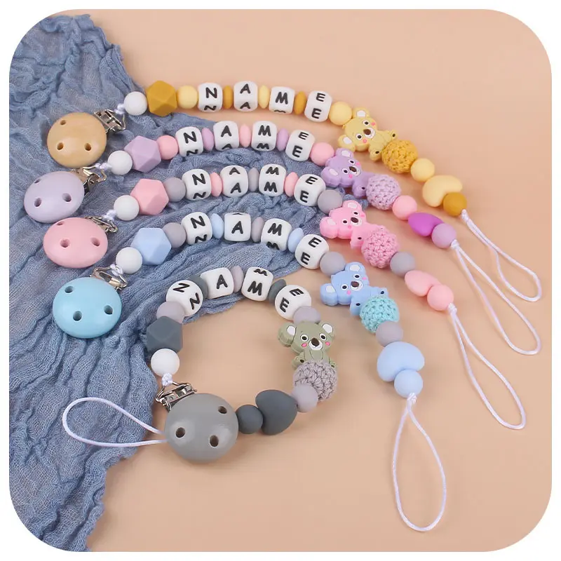 INS Baby Pacifier Clip Koala Personalize Name Custom Newborn Dummy Nipple Holder Chain Babies Accessories Pendant