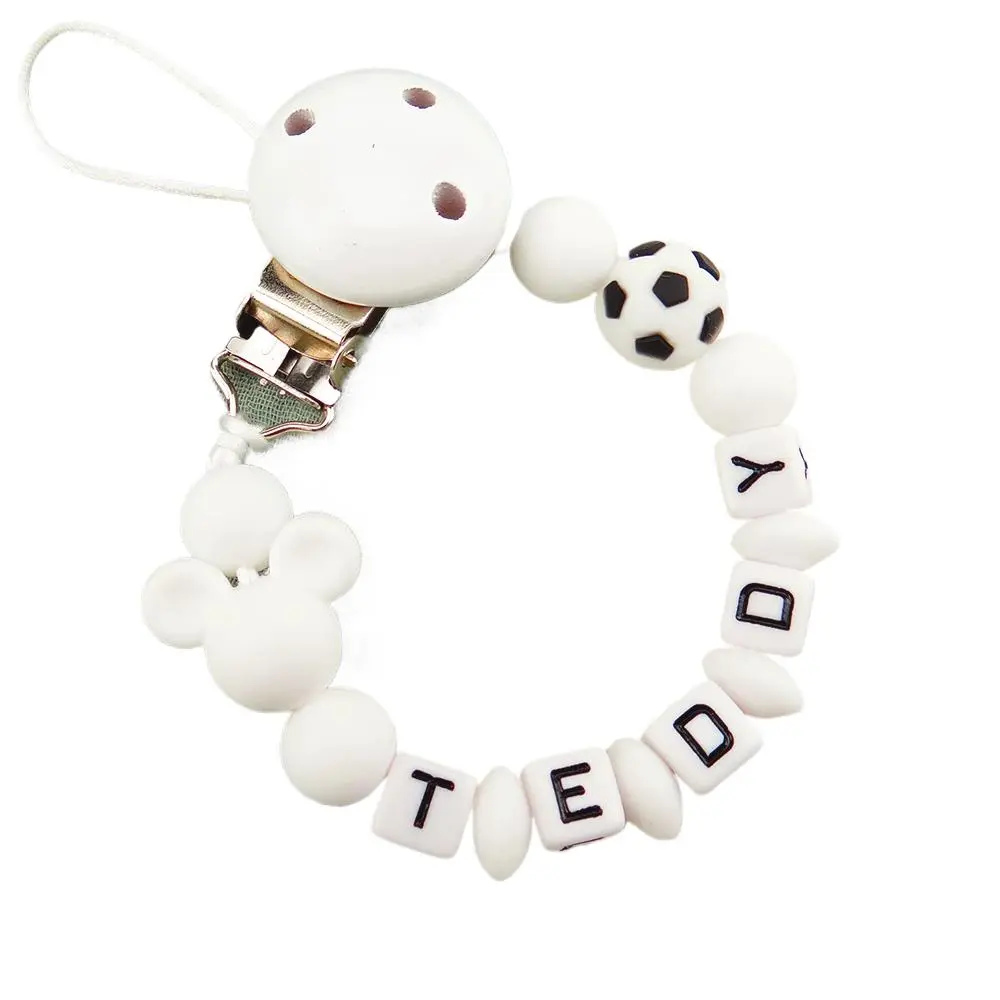 Handmade Custom Name DIY Baby Pacifier Clip Personalised Name Silicone Football Chain Teether BPA Free Newborn Toy Gift