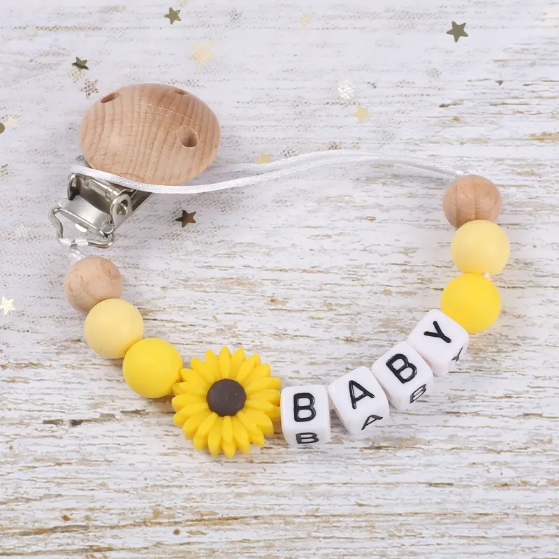 Personalized Baby Pacifier Chain Silicone Daisy Dummy Holder Chain For Handmade Wooden Baby Nipple Clips Nursing Chew Toys