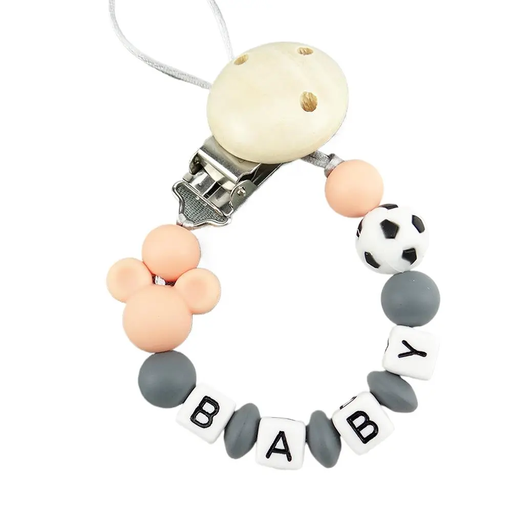 Handmade Custom Name DIY Baby Pacifier Clip Personalised Name Silicone Football Chain Teether BPA Free Newborn Toy Gift