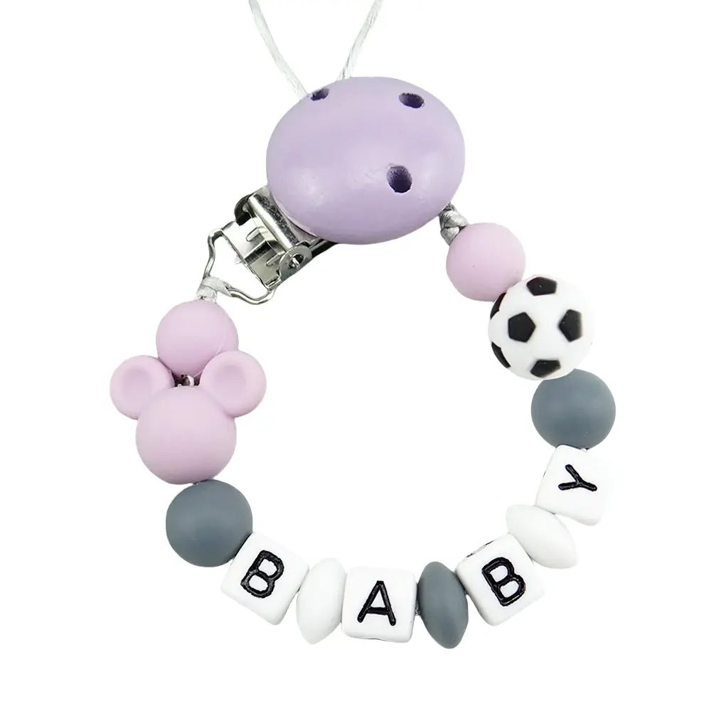 Handmade Custom Name DIY Baby Pacifier Clip Personalised Name Silicone Football Chain Teether BPA Free Newborn Toy Gift