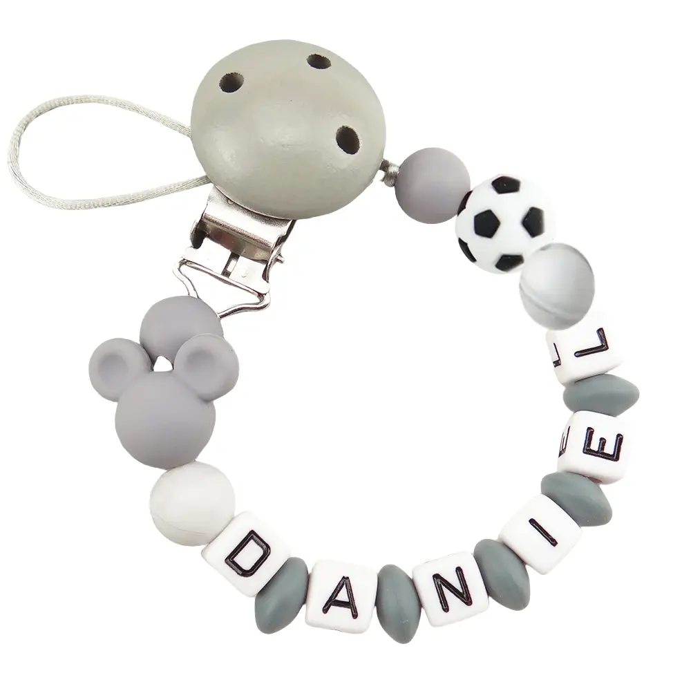 Handmade Custom Name DIY Baby Pacifier Clip Personalised Name Silicone Football Chain Teether BPA Free Newborn Toy Gift