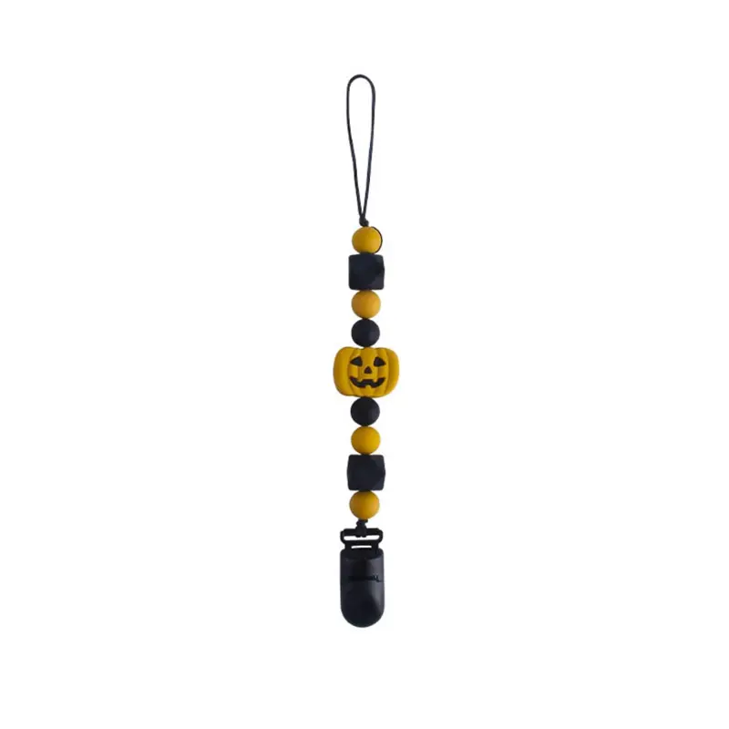 Halloween Dummy Chain Infant Silicone Pacifier Clips Pumpkin Teething Holder Baby Shower Gift