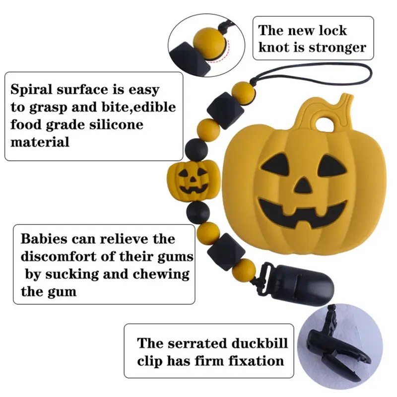 Halloween Dummy Chain Infant Silicone Pacifier Clips Pumpkin Teething Holder Baby Shower Gift