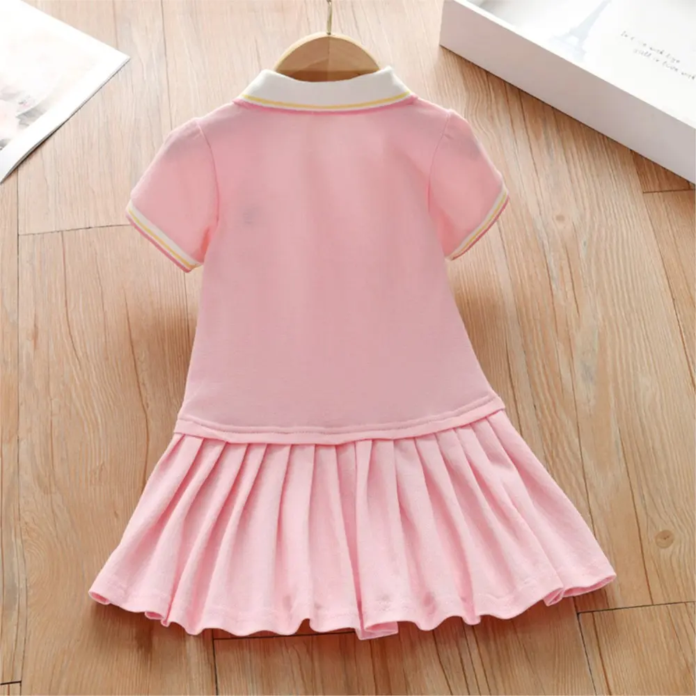 Girl's Princess Polo Dress 2025 New Summer Children's Baby Short Sleeves Cute Sweet Pink Casual Pleated