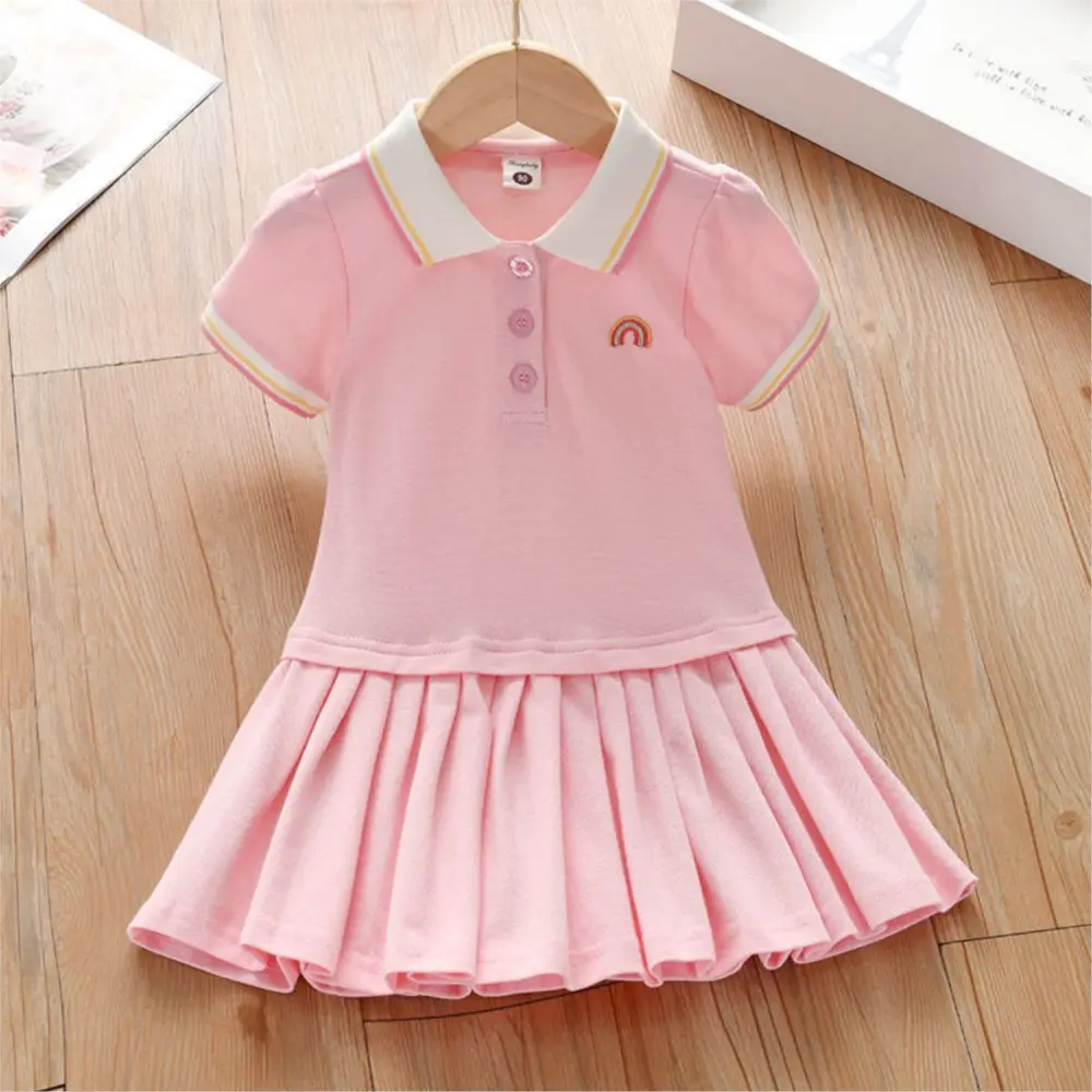 Girl's Princess Polo Dress 2025 New Summer Children's Baby Short Sleeves Cute Sweet Pink Casual Pleated