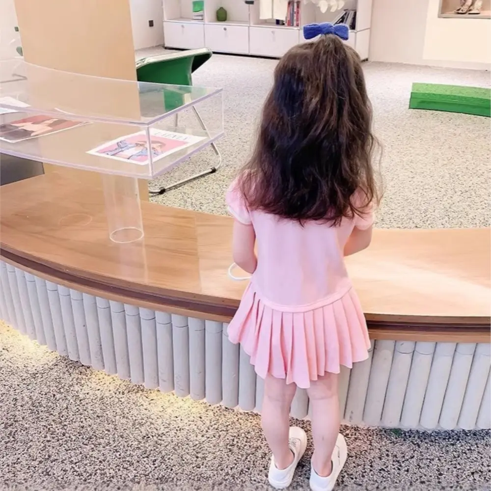 Girl's Princess Polo Dress 2025 New Summer Children's Baby Short Sleeves Cute Sweet Pink Casual Pleated