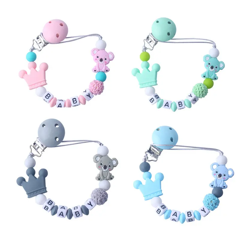 Personalized Name Baby Pacifier Clips Koala Pacifier Chain Holder for Baby Teething Soother Chew Toy Dummy Clips