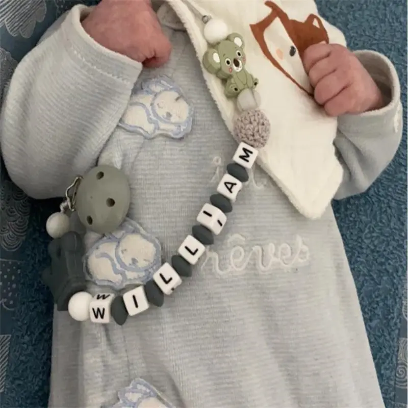 Personalized Name Baby Pacifier Clips Koala Pacifier Chain Holder for Baby Teething Soother Chew Toy Dummy Clips