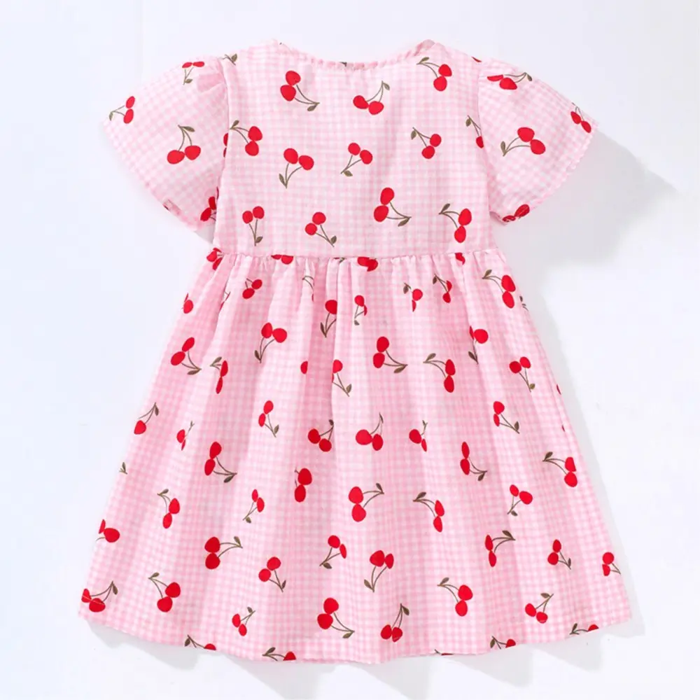 Infant Babys Girls Dresses Summer Bubble Short Sleeve Toddler Girls Princess Dress Cherry Kids Girls Dresses