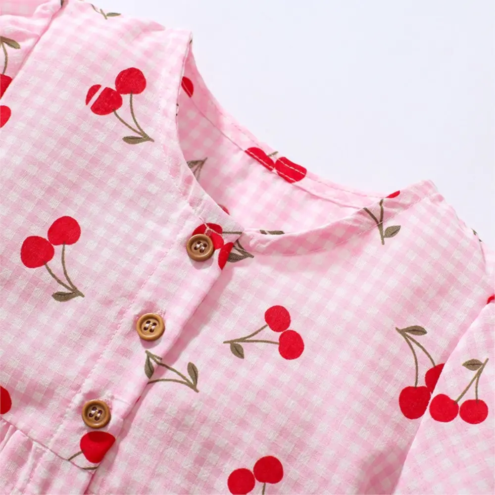 Infant Babys Girls Dresses Summer Bubble Short Sleeve Toddler Girls Princess Dress Cherry Kids Girls Dresses