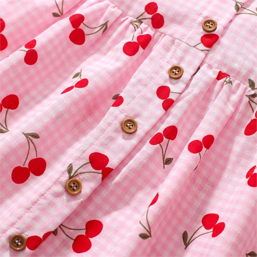 Infant Babys Girls Dresses Summer Bubble Short Sleeve Toddler Girls Princess Dress Cherry Kids Girls Dresses