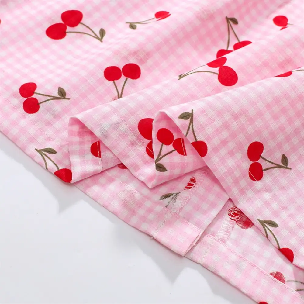 Infant Babys Girls Dresses Summer Bubble Short Sleeve Toddler Girls Princess Dress Cherry Kids Girls Dresses
