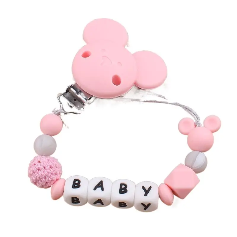 Mouse Silicone Beads Personalized Name Baby Pacifier Clips Chain Holders Baby Shower Gifts Dummy Clips BPA FREE Accessories
