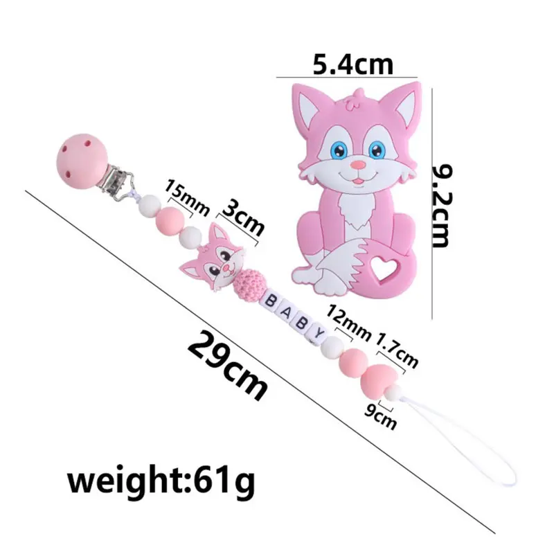 Baby Teether Food Grade Silicone Chews Nurse Gift Toys Cat Teething Necklace Pacifier Clip with Name DIY Custom